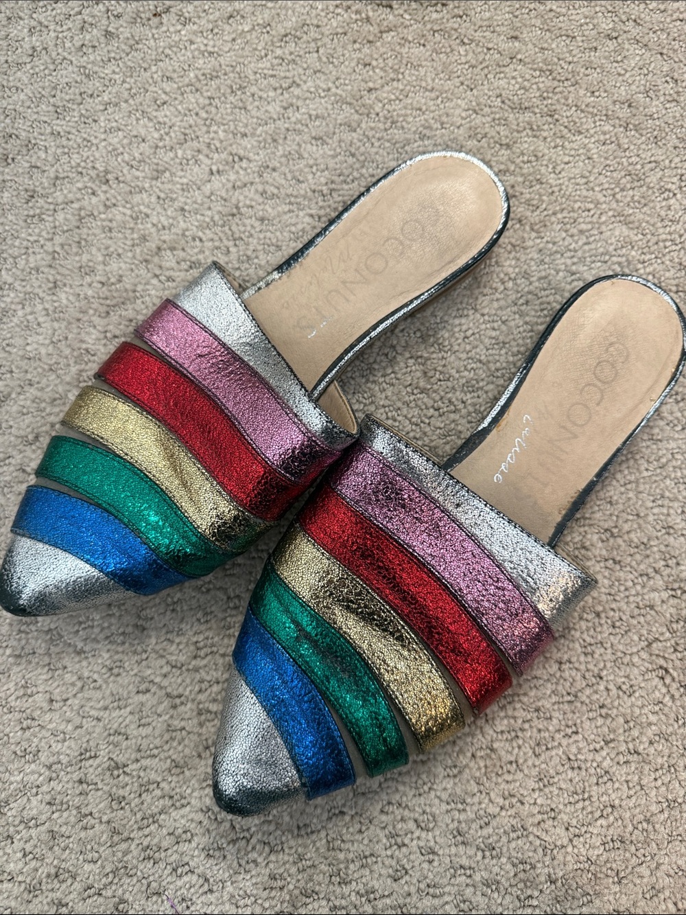 Metallic Multicolor Stripe Pointed Mule - Women - size 8